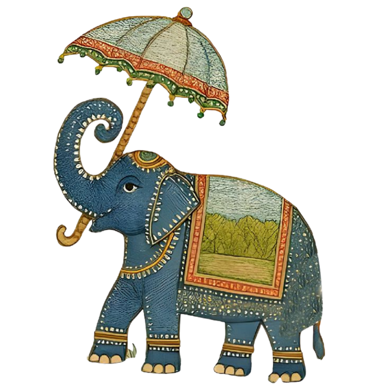 Decorative elephant entering from the right
